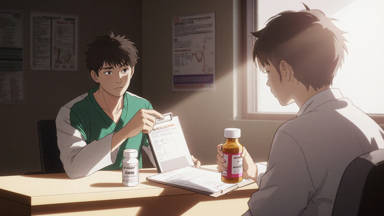 Athlete consulting a doctor about medication and lab tests.