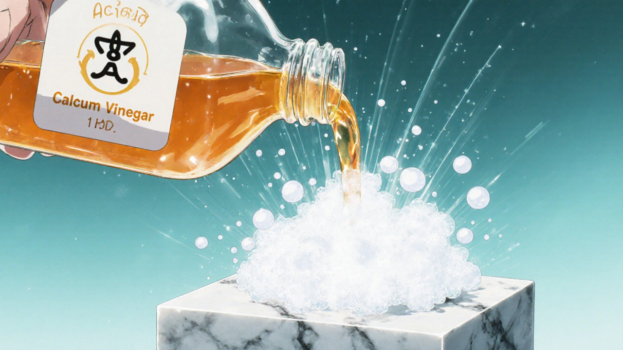 Vinegar poured on chalk slab creates fizzing bubbles in anime style.