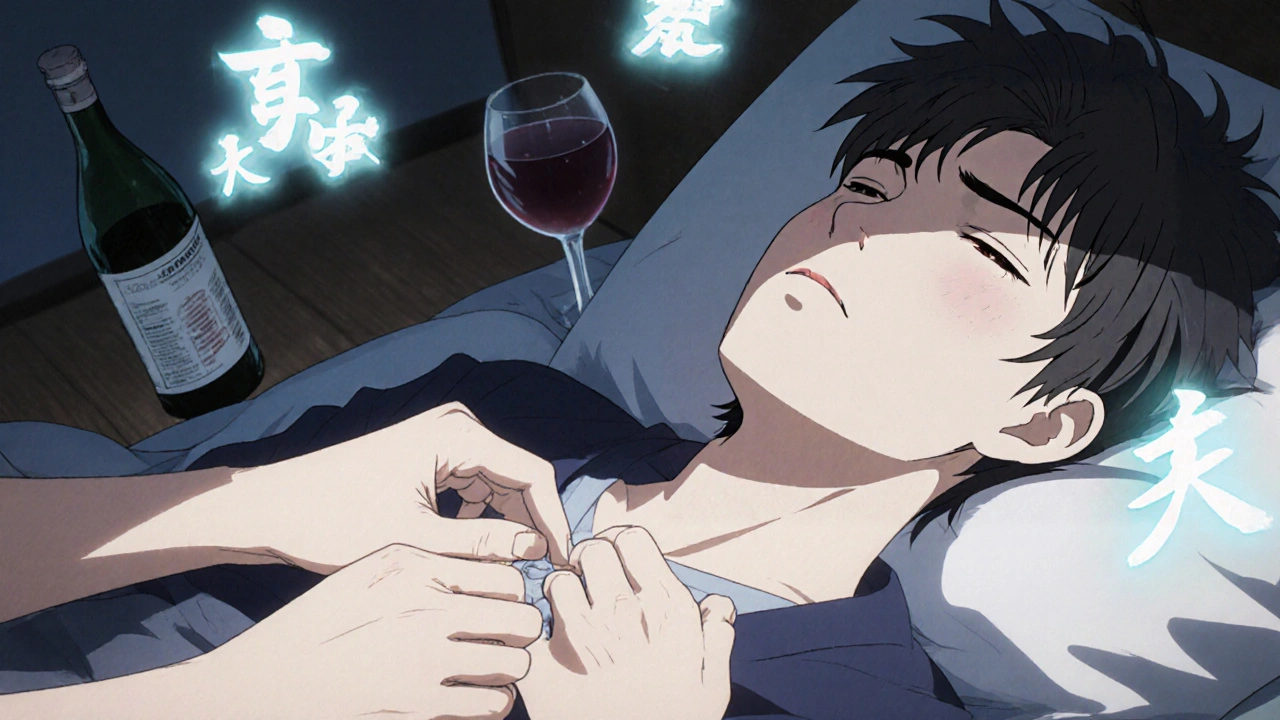 Two hands count breaths beside an unconscious person, with glowing warning symbols floating in the air.