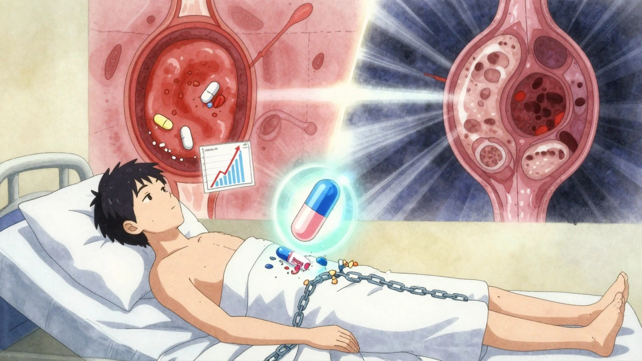 A patient surrounded by symbols of disease and treatment, with a healthy vs. damaged glomerulus split behind them under hopeful light.