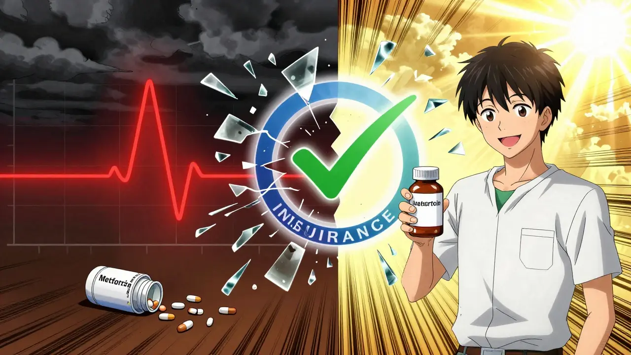 Split scene showing harm from delayed generics vs. relief after approval