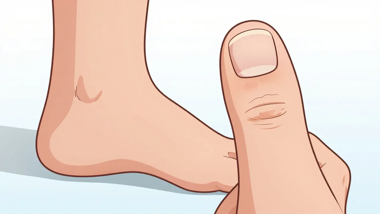 Anime close-up of a swollen finger and pitted fingernails showing PsA symptoms.