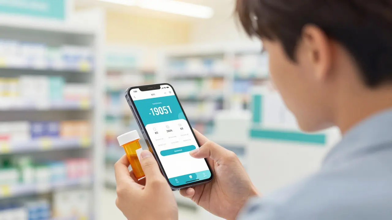 Relieved patient holding medication and a smartphone in anime style